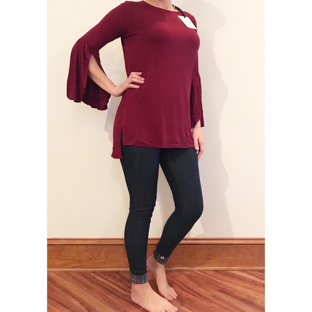 Agnes & Dora Bell sleeve top in Burgundy